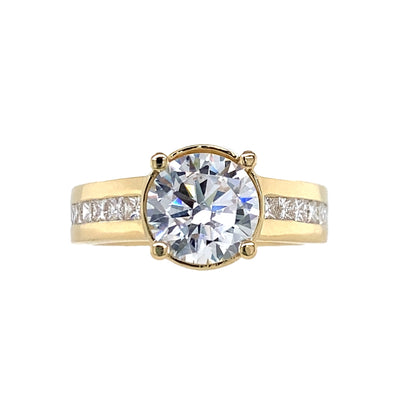 Round Center with Side Stone Engagement Ring in Yellow Gold by Gabriel NY