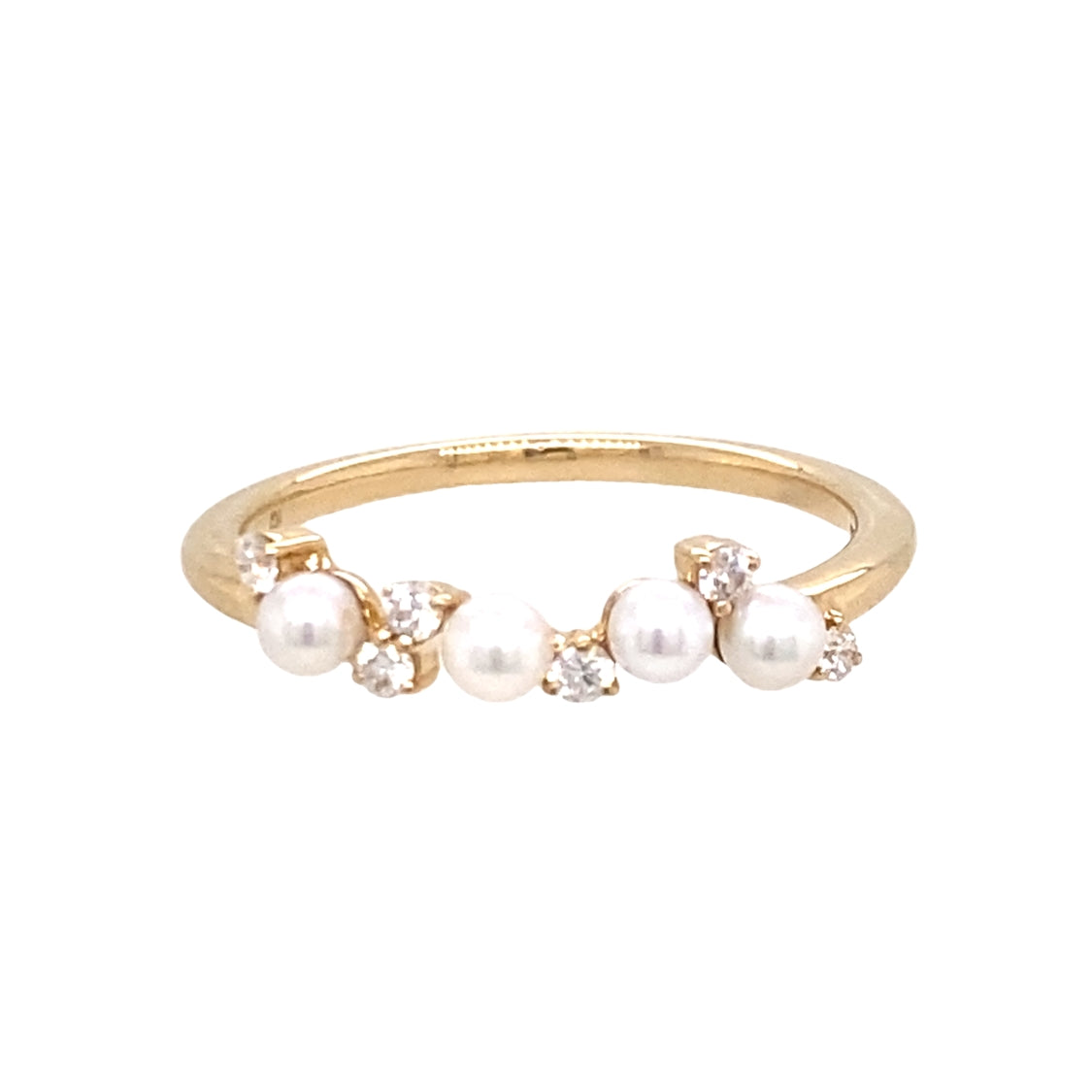 FW Pearl and Diamond RIng in Yellow Gold