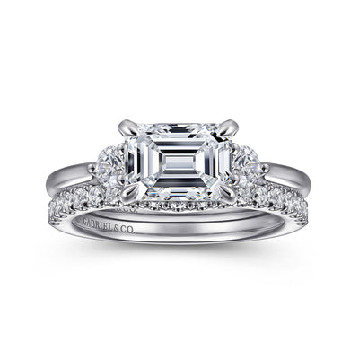 Emerald Cut Diamond Three Stone Engagement Ring in White Gold by Gabriel NY