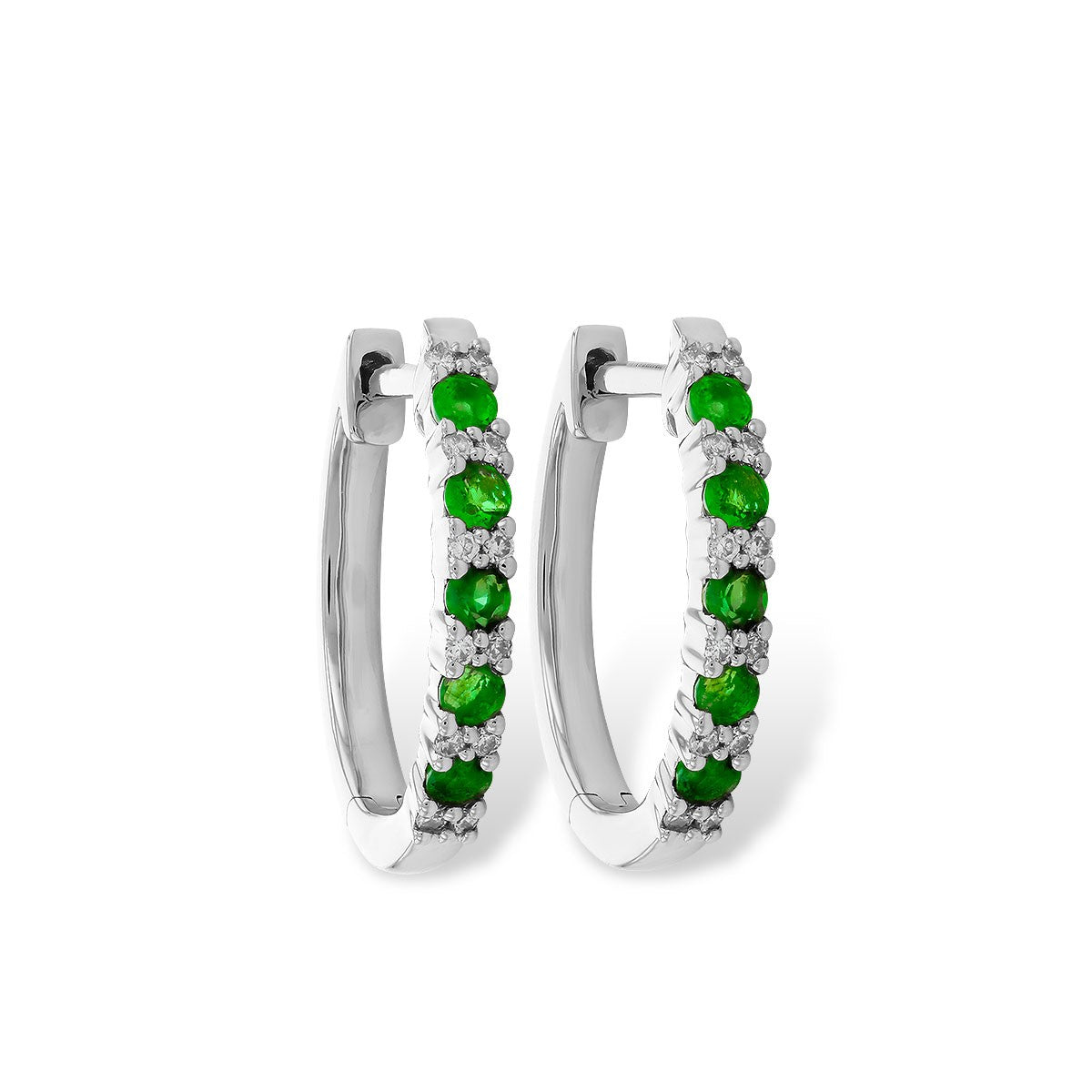 Emerald and Diamond Hoops in White Gold by Allison Kaufman