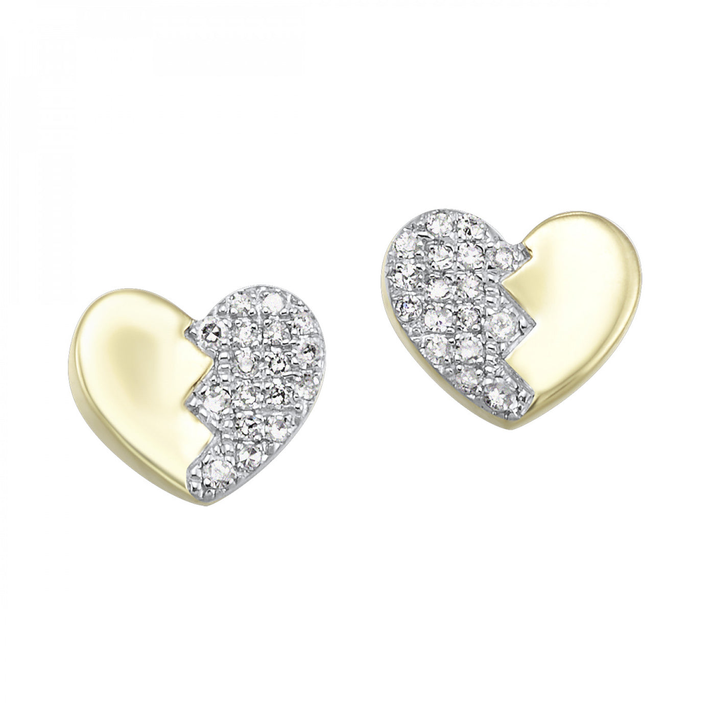 Diamond Heart Shaped Studs in Yellow Gold