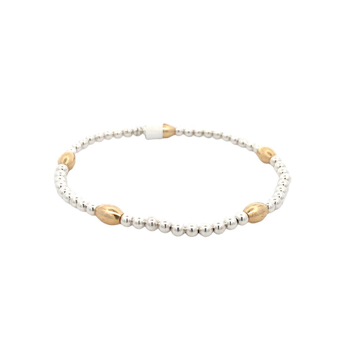 3mm Stretch Beaded Bracelet with Orzo Pattern in Two-Tone Gold by Karen Lazar