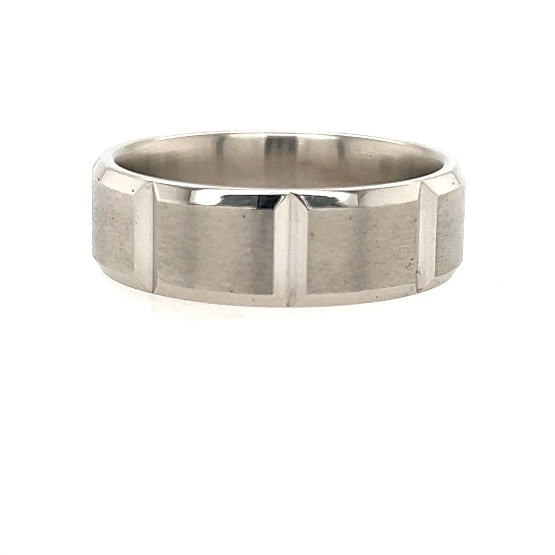 7mm Beveled Edge Wedding Band in White Gold by Benchmark