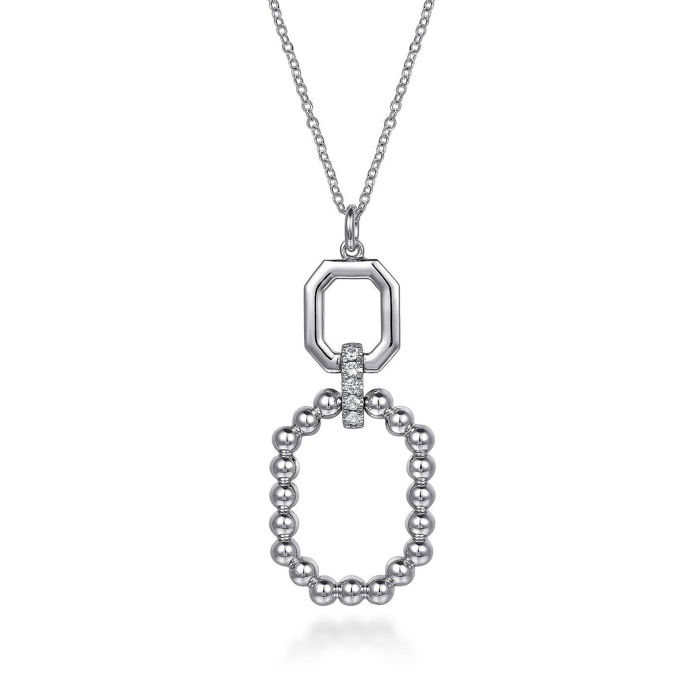 White Sapphire Octagon Bujukan Pendant in Silver by Gabriel NY