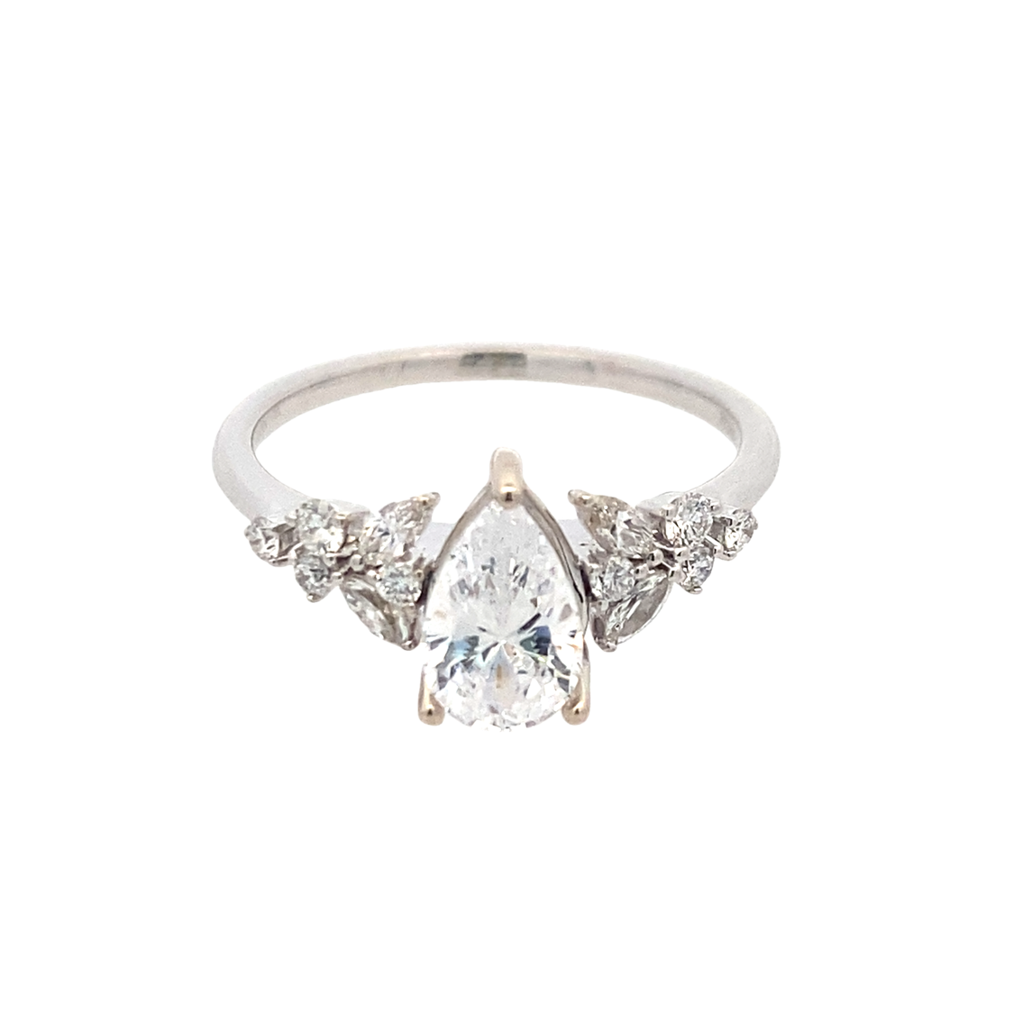 Pear Shape Diamond Side Stone Engagement Ring in White Gold by Zeghani