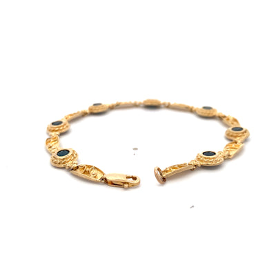 Estate Yellow Gold Sapphire Fancy Link Bracelet