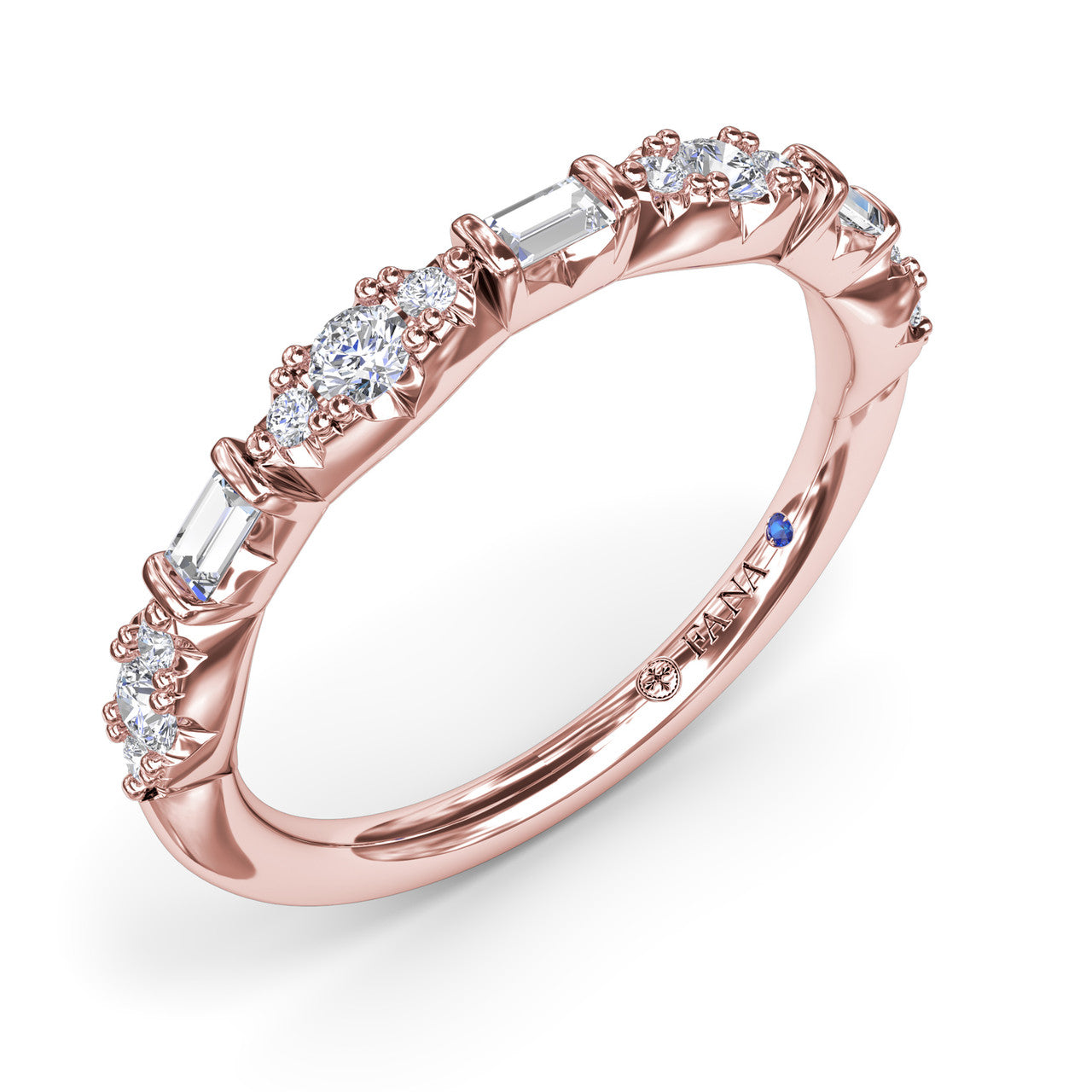 Baguette and Round Diamond Wedding/Anniversary Band in Rose Gold by Fana