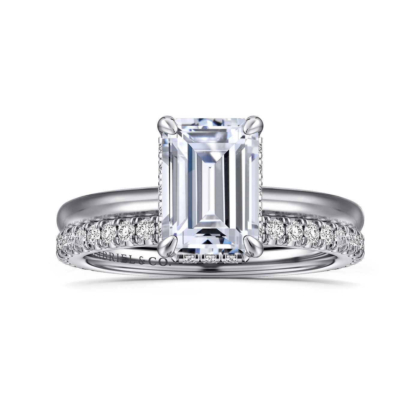 Emerald Cut Diamond Halo Engagement Ring in White Gold by Gabriel NY