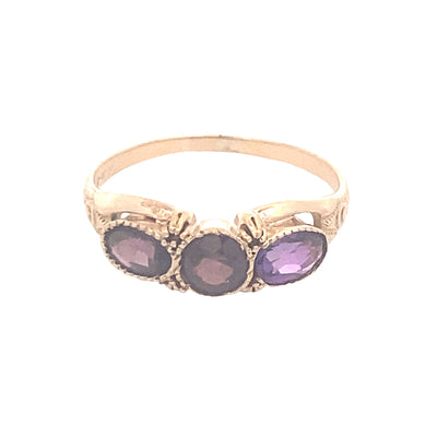 Estate Yellow Gold Three Stone Amethyst Ring