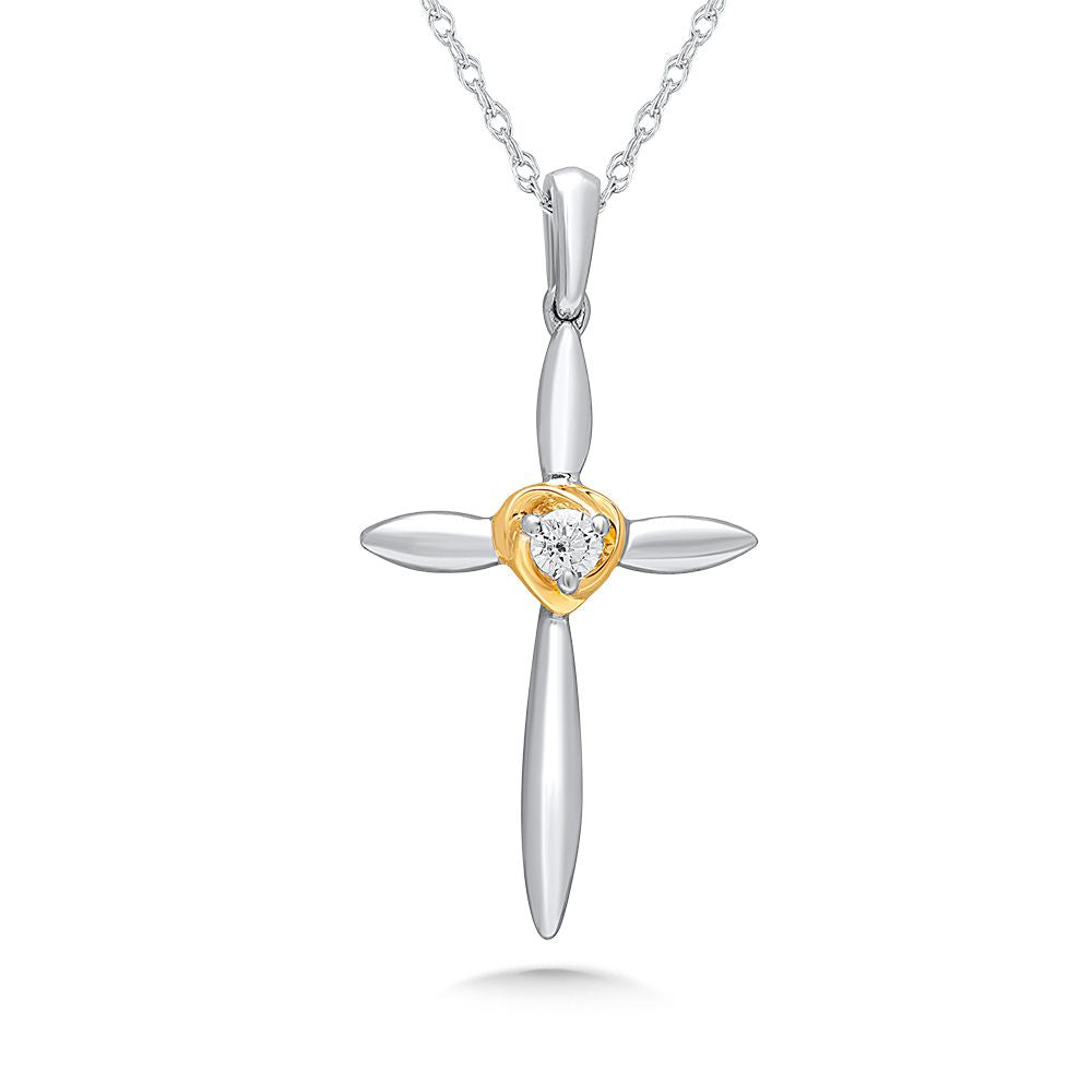 Diamond Cross Pendant in Two-Tone Gold