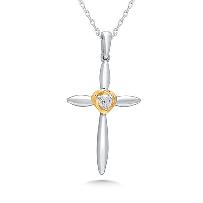 Diamond Cross Pendant in Two-Tone Gold