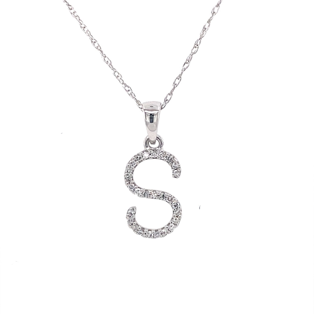 Yellow Gold Initial "S" Diamond Pendant