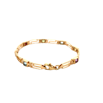 Estate Gemstone Greek Key Bracelet in Yellow Gold