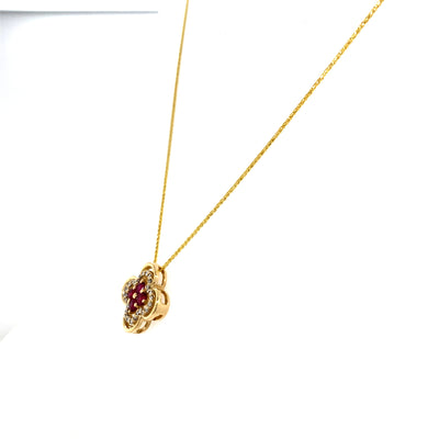 Ruby and Diamond Cloverleaf Pendant in Yellow Gold by B&C