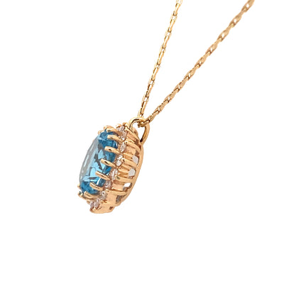 Estate Blue Topaz and Diamond Pendant in White Gold