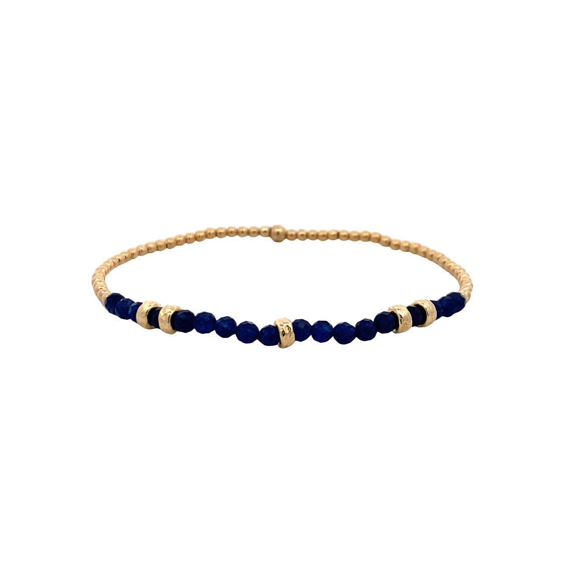 2mm Blue Sapphire and Rondelle Stretch Bracelet in Yellow Gold by Karen Lazar