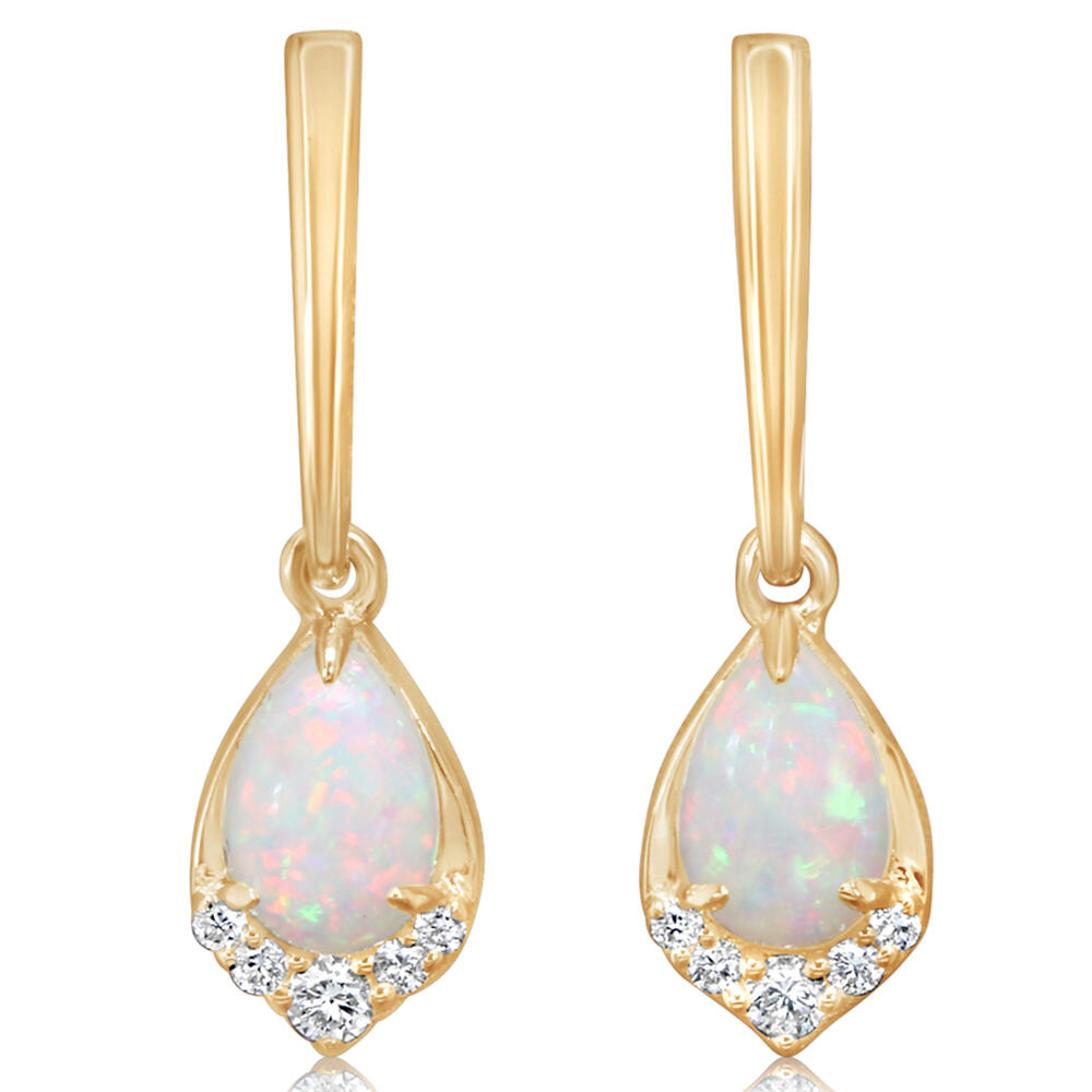 Australian Opal and Diamond Drop Earrings in Yellow Gold by Parle