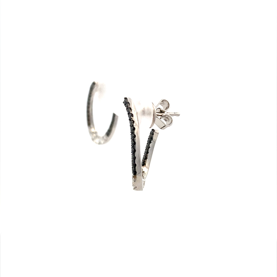 14 KT White Gold Black and White Diamond Front Hoop Earrings E2278-4-WKW