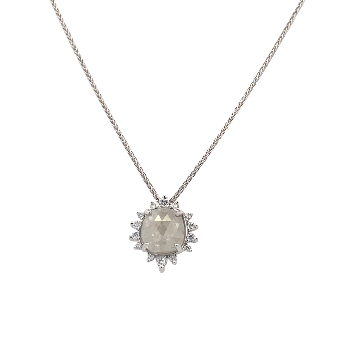 Rose Cut Ice Diamond Pendant in White Gold by B&C