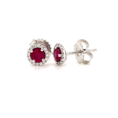 Ruby and Diamond Halo Studs in White Gold