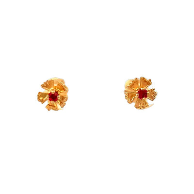 BCJ Estate Jewelry Yellow Gold Ruby Floral Earrings