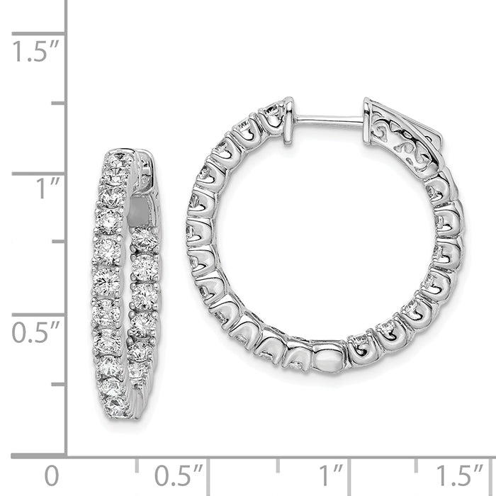 Silver 25 MM Cubic Zirconia In-Out Hoop Earrings QE7958