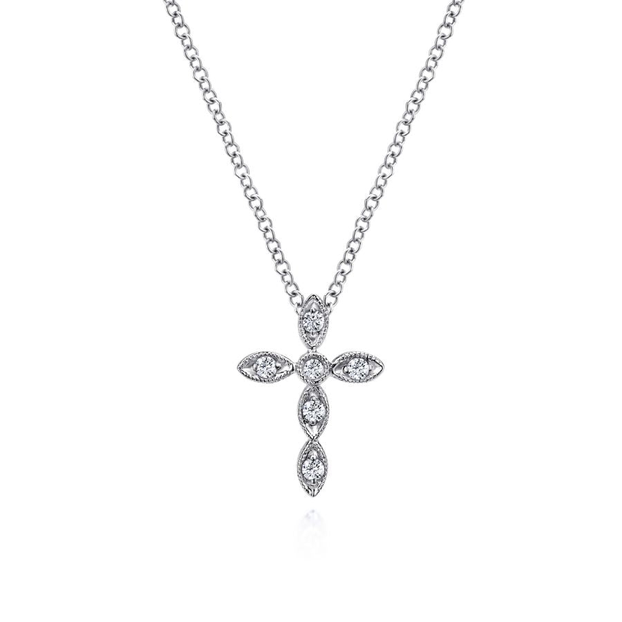 Scalloped Diamond Cross Pendant in White Goldl by Gabriel & Co.