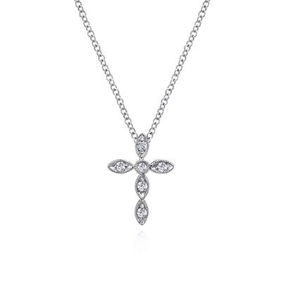 Scalloped Diamond Cross Pendant in White Goldl by Gabriel & Co.