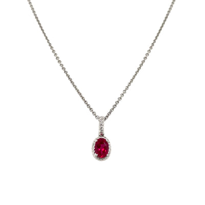 Created Ruby Halo Pendant in Silver