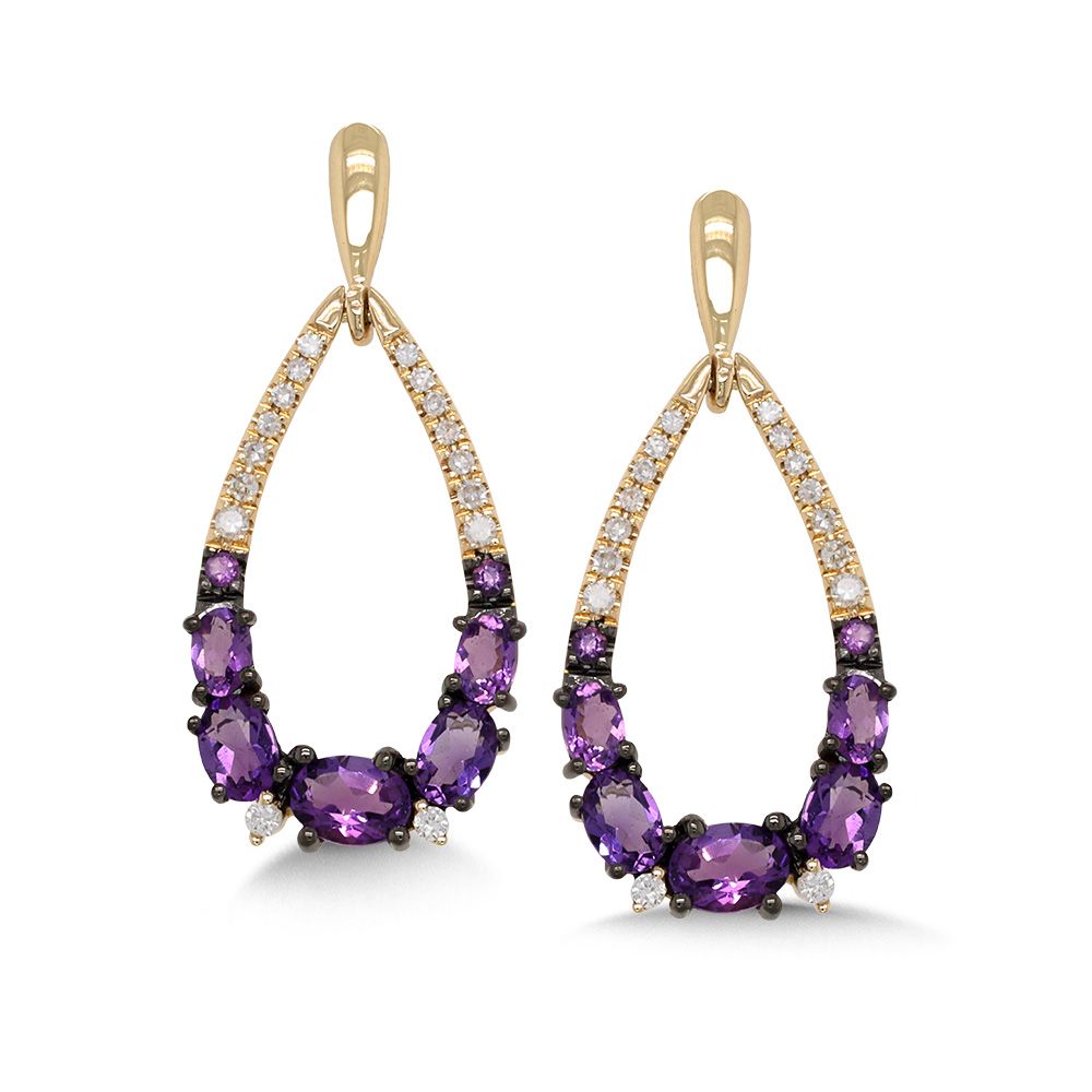 Amethyst Drop Earrings in Yellow Gold