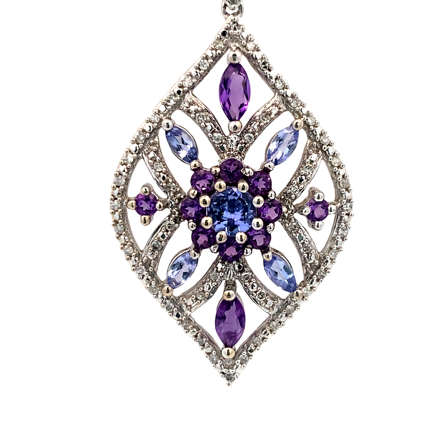 Estate White Gold Vintage Amethyst & Tanzanite Pendant