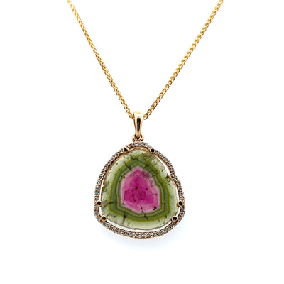 Watermelon Tourmaline Pendant in Yellow Gold by B&C