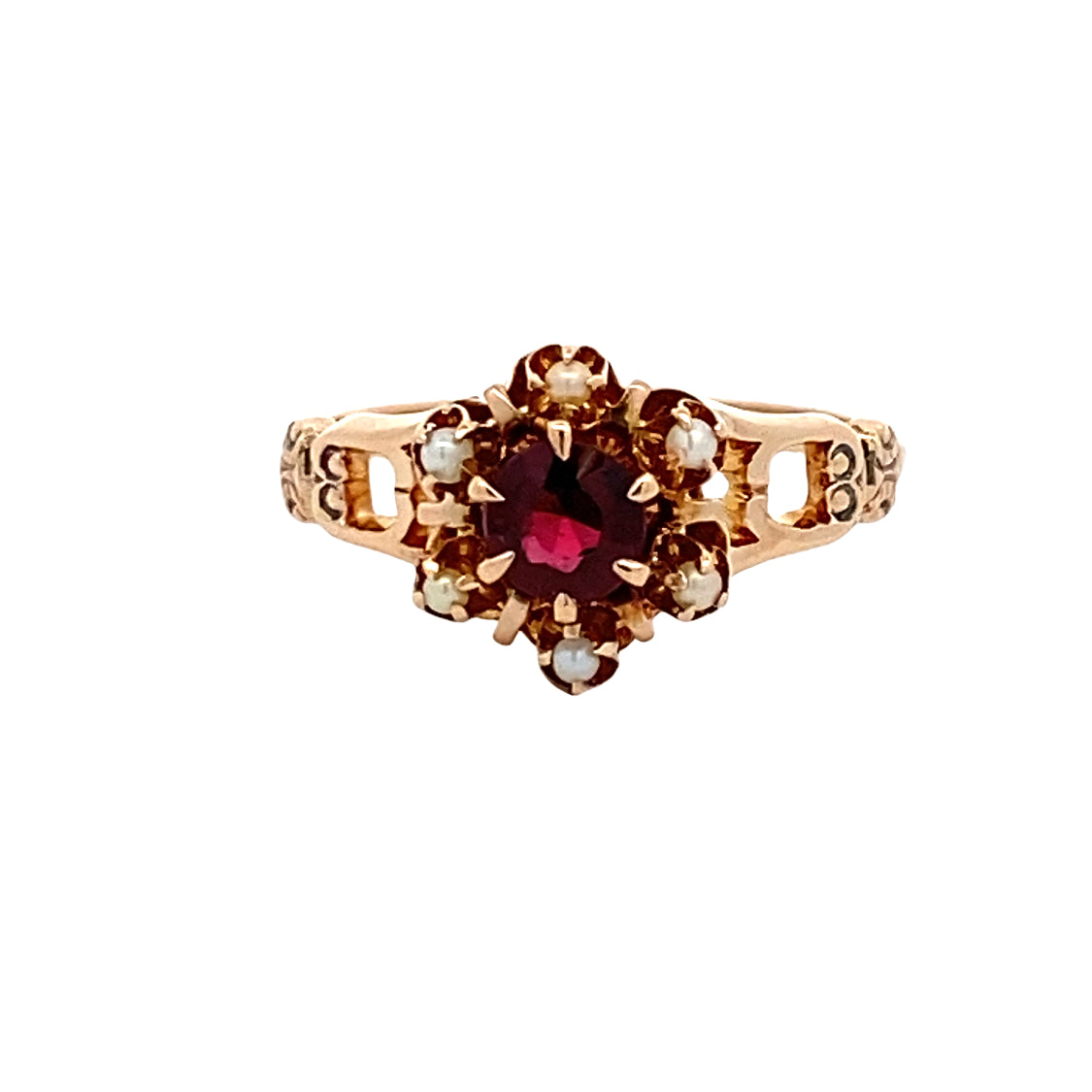 Estate Yellow Gold Garnet Vintage Inspired Ring