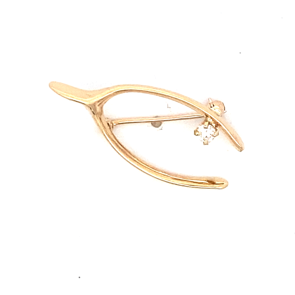 Estate Diamond Wishbone Pin in Yellow Gold