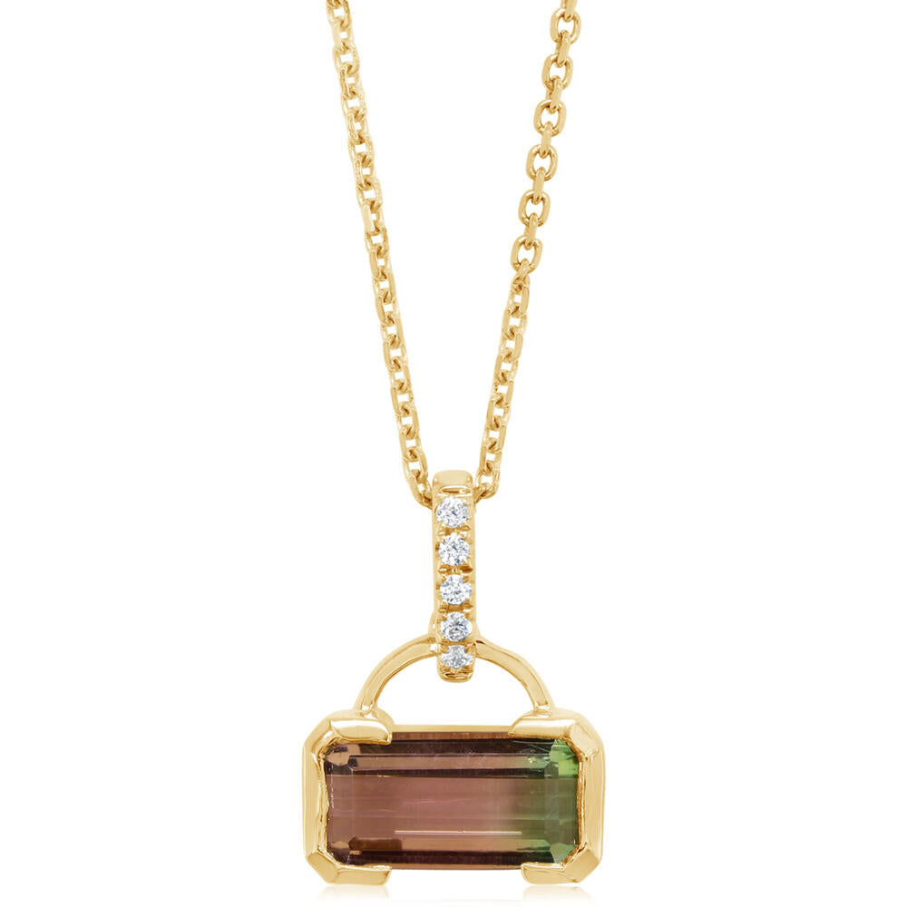 18" Bi-Color Tourmaline Pendant in Yellow Gold by Parle