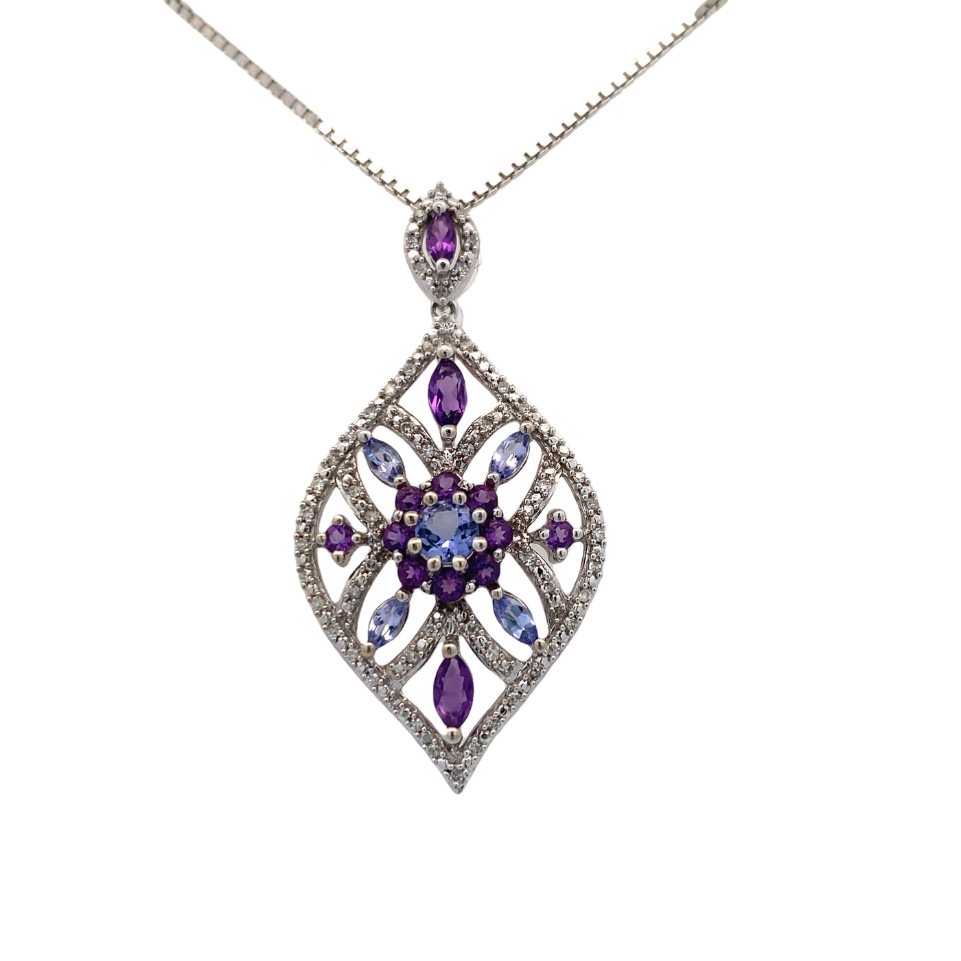 Estate White Gold Vintage Amethyst & Tanzanite Pendant