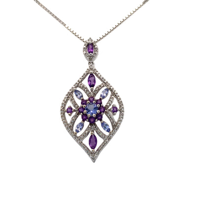 Estate White Gold Vintage Amethyst & Tanzanite Pendant