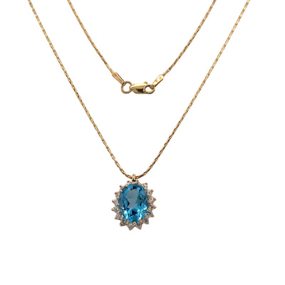 Estate Blue Topaz and Diamond Pendant in White Gold