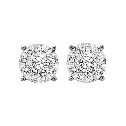 Diamond Cluster Stud Earrings in White Gold "Big Bang"  Collection