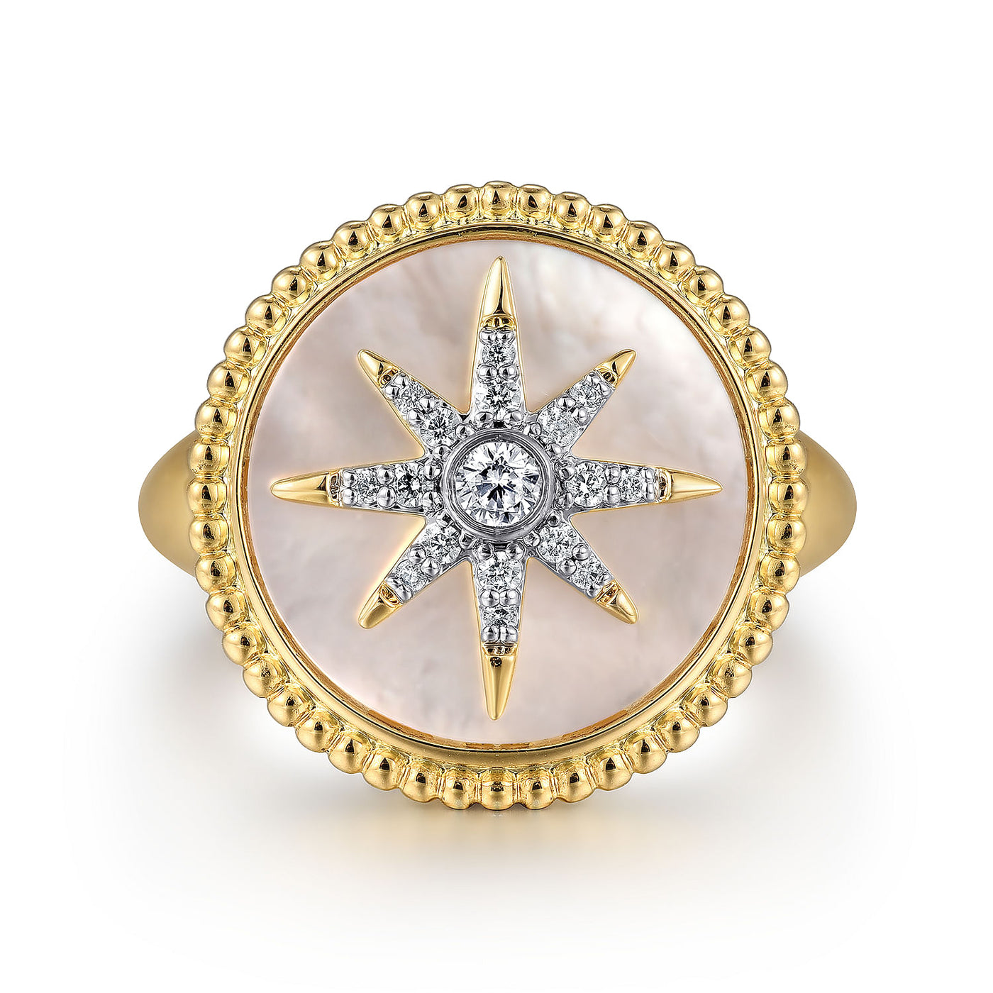 Mother of Pearl Starburst Ring in Yellow Gold by Gabriel & Co.