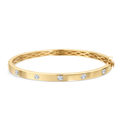 Diamond Station Bangle in Yellow Gold