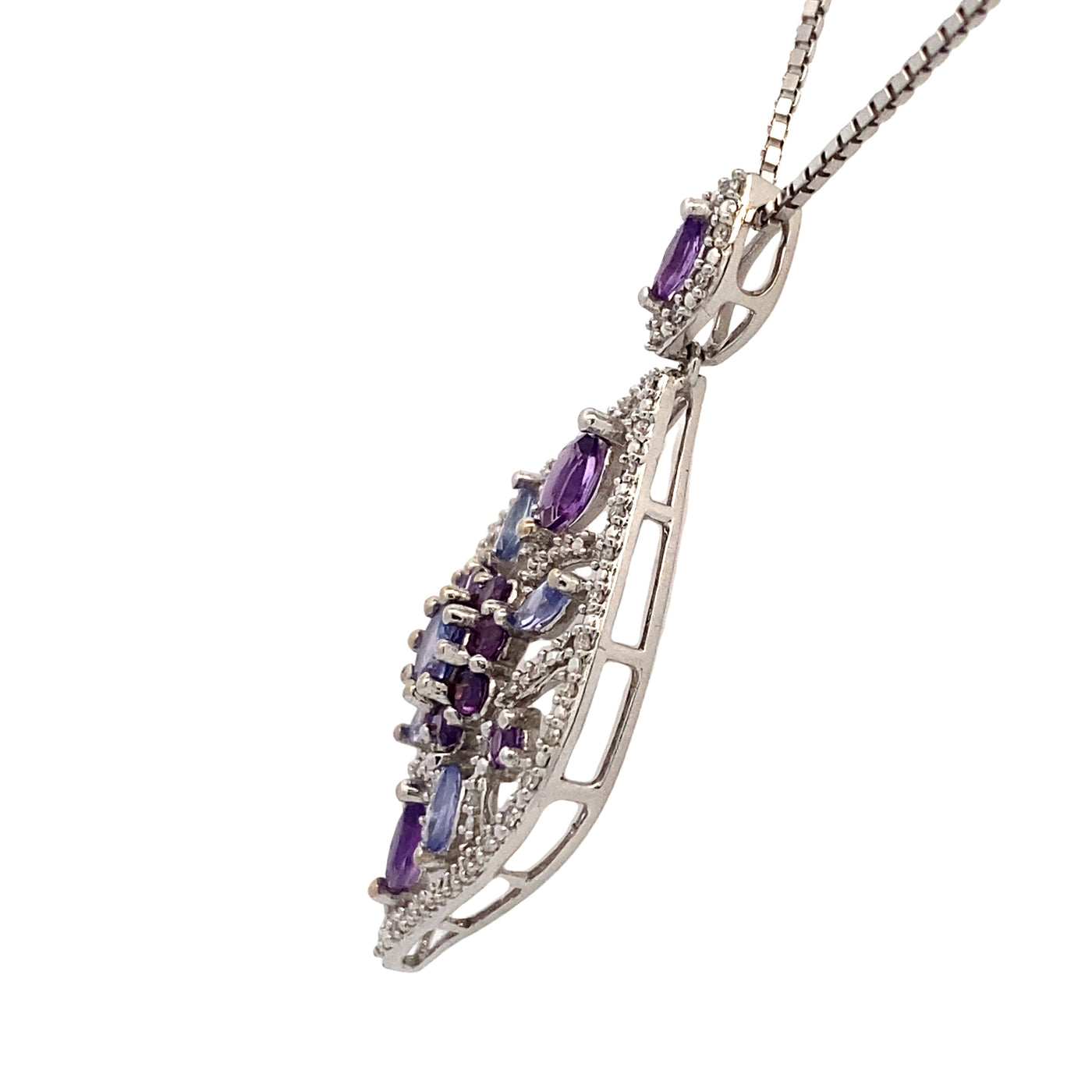 Estate White Gold Vintage Amethyst & Tanzanite Pendant