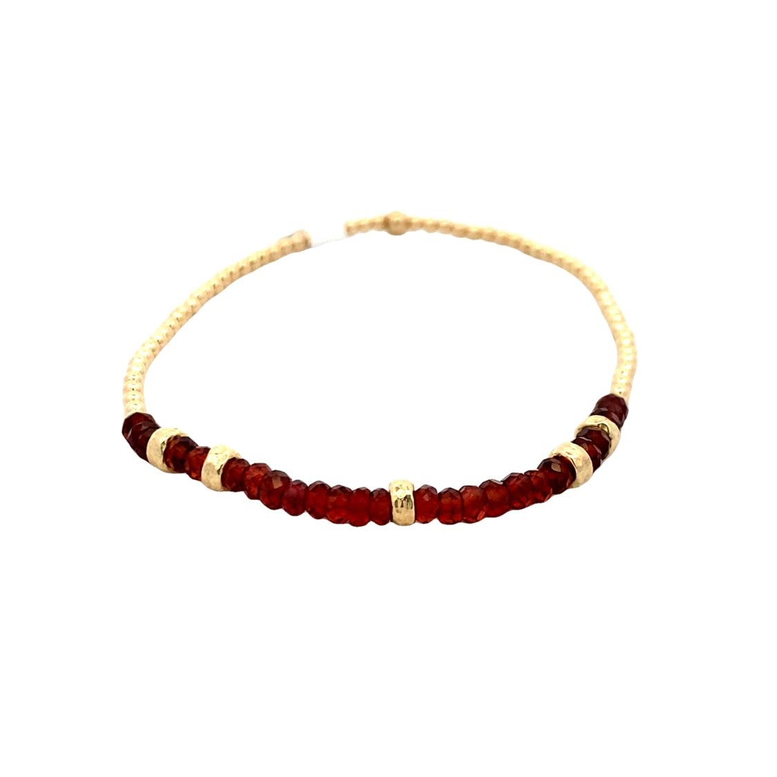 2mm Garnet and Rondelle Stretch Beaded Bracelet in Yellow Gold by Karen Lazar