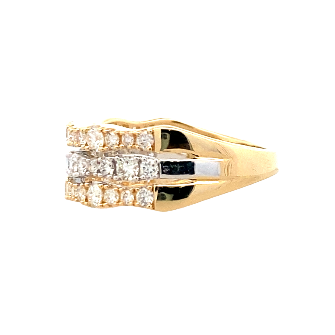 Two-Tone Diamond 3 Row Ring