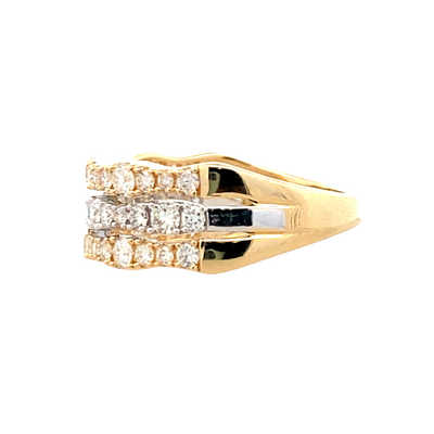 Two-Tone Diamond 3 Row Ring