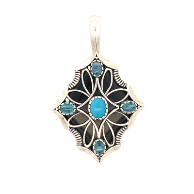 Estate Turquoise and Blue Gemstone Pendant in Silver