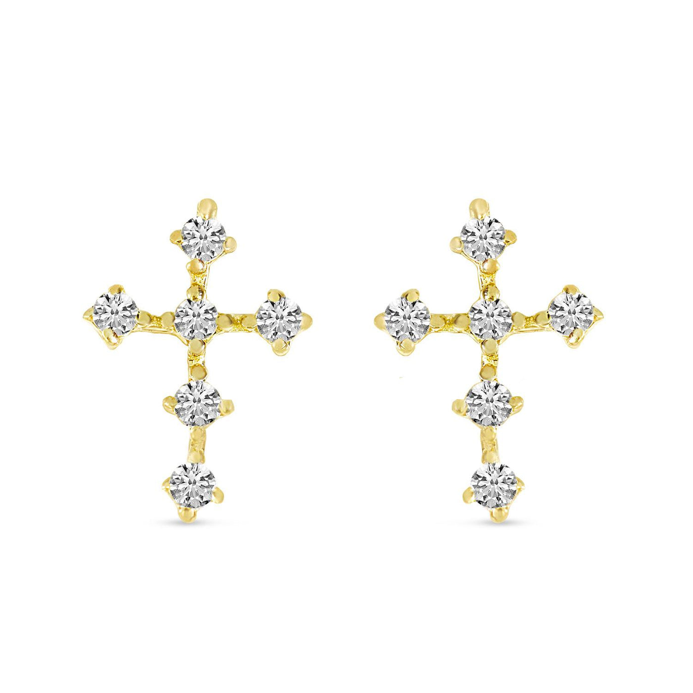 Diamond Cross Studs in Yellow Gold