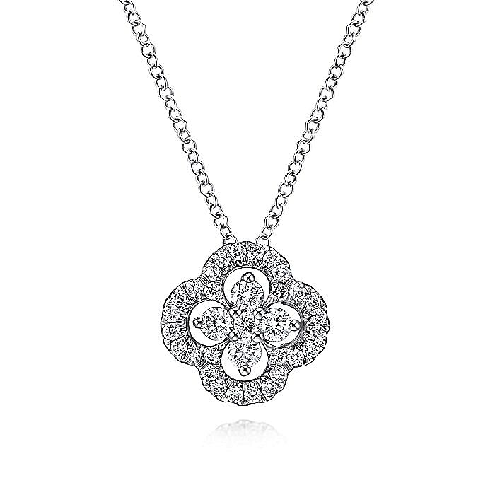 Diamond Open Clover Style Pendant in White Gold