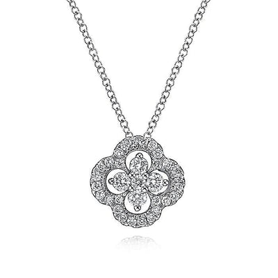 Diamond Open Clover Style Pendant in White Gold