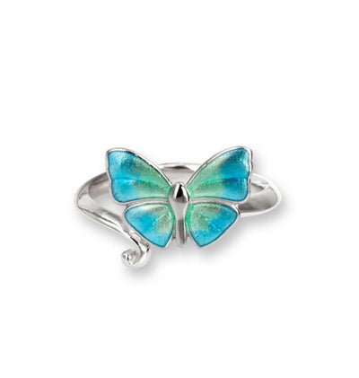 Blue Butterfly Enamel RIng in Silver